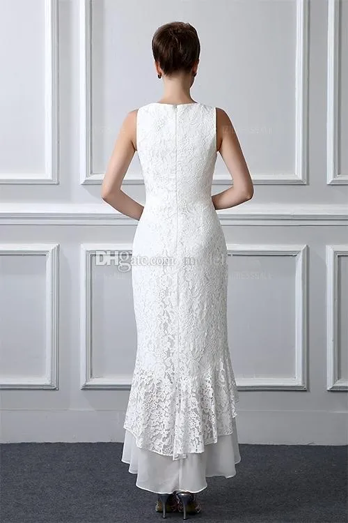 Ivory 2 Piece Mother Of The Bride Dresses Mermaid O neck Full Lace Guest Wedding Party Dress Long Sleeves Beaded Groom Mother Dres224Y