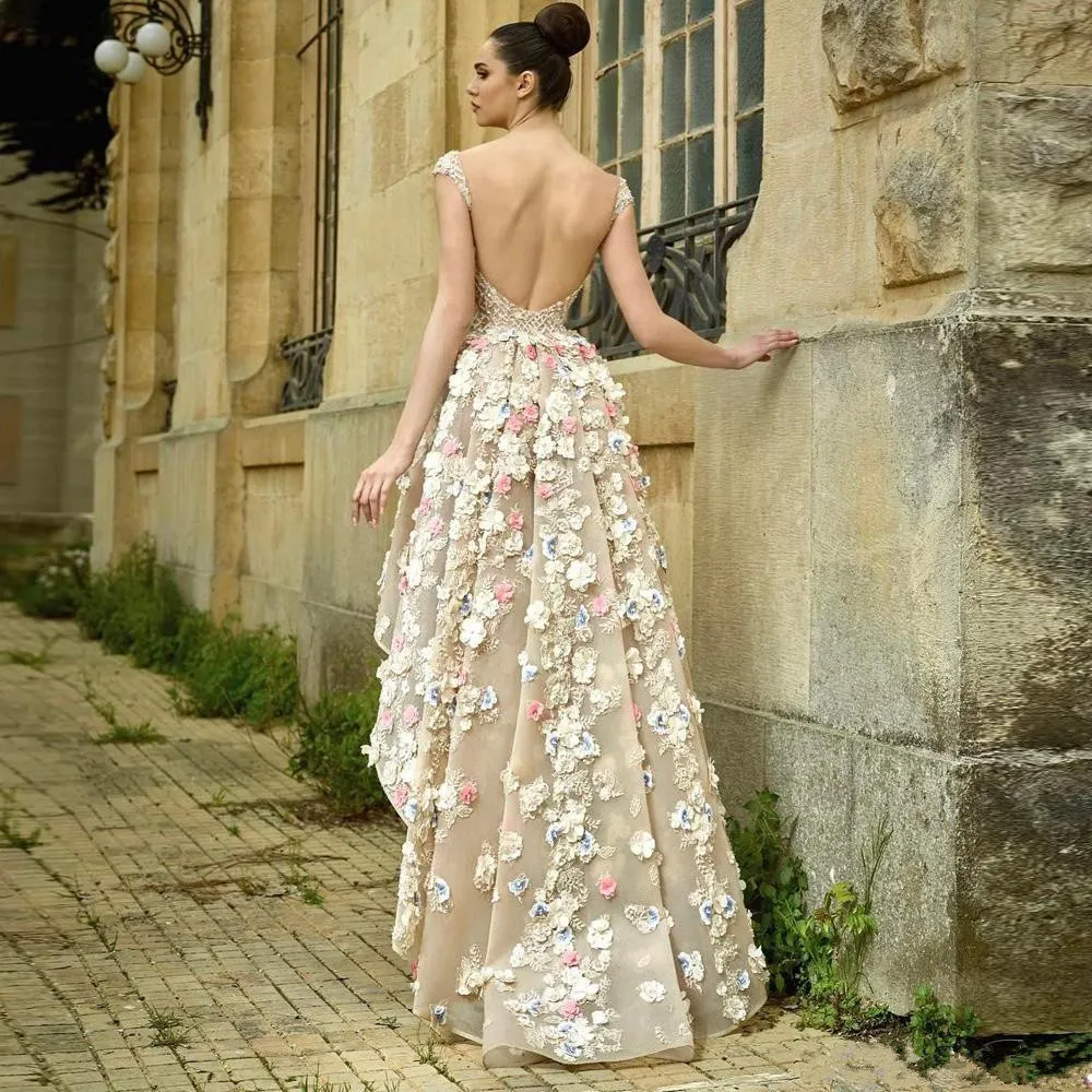 Stunning 3D Flower Appliqued prom dresses near me...
