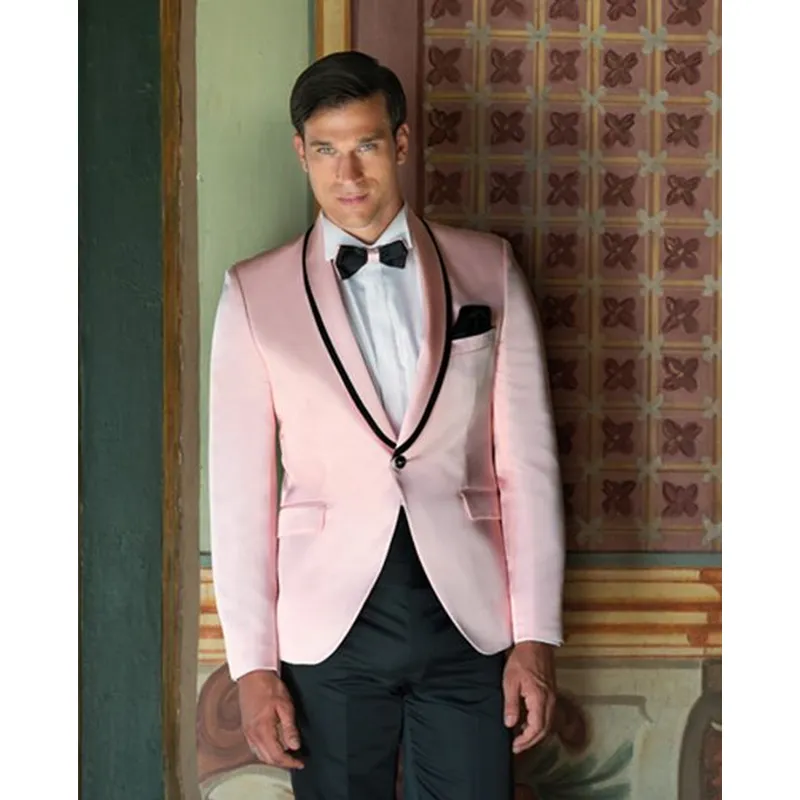 2020 Pembe Smokin ceket Düğün Suit Slim Fit Custom Made 2 Adet Balo Erkekler Suit Damat Giyim Sağdıç Blazer (Ceket + Pantolon)