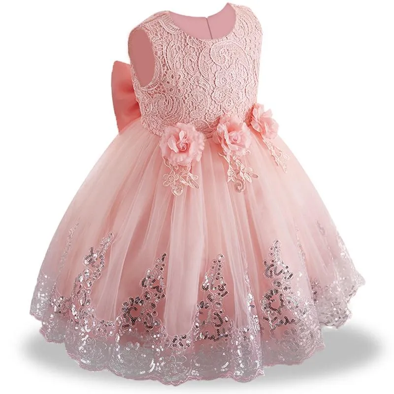 Abito da bambina estivo 2019 Abito da battesimo bianco in pizzo per ragazze Abbigliamento per bambini da sposa per la festa di compleanno del primo anno