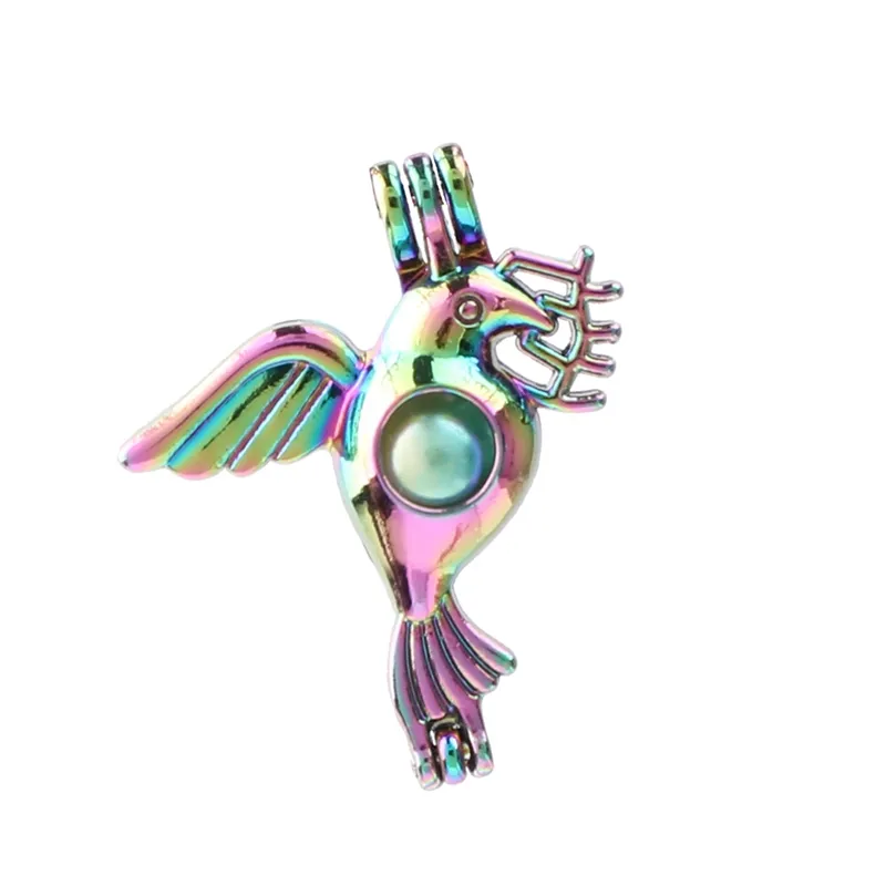 Neue Regenbogenfarbe Frieden Dove Vogel Auster Perlen Käfig Käfig Käfig Anhänger Scheine für ätherische Öldiffusorschmuck Herstellung