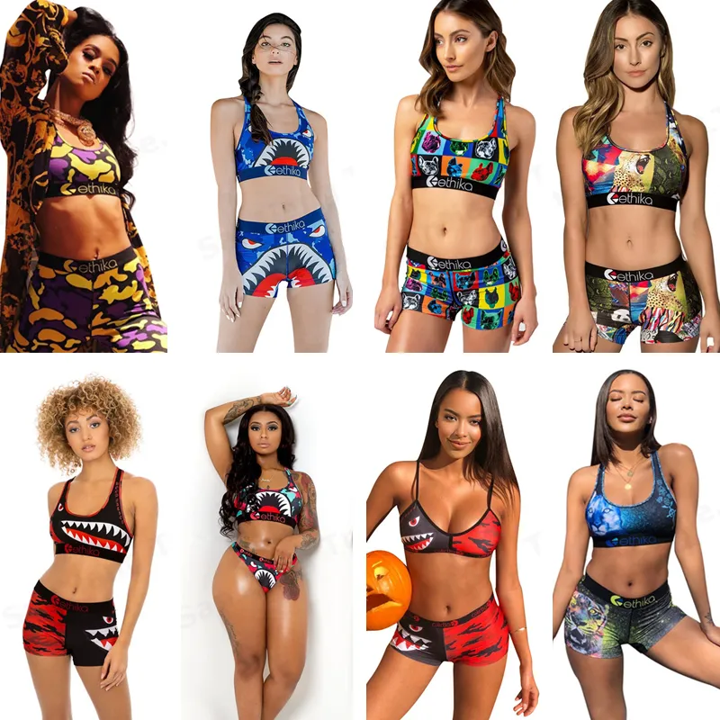 Maillots de bain femmes cravate soutien-gorge + Shorts maillot de bain pantalon 2 pièces survêtement Patchwork requin camouflage maillot de bain Bikini ensemble E22908