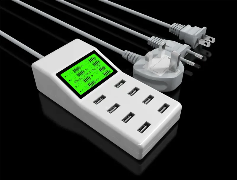 Caricabatterie portatile per telefoni cellulari 8 porte USB Display a LED Caricabatterie intelligente Caricabatterie da parete con presa per adattatore di alimentazione durevole sicuro US UK EU Plug