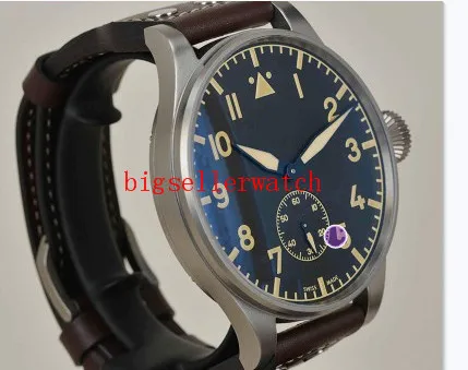 Men's Sport Watches New 42mm Big Montre d' Aviateur Black Dial 510401 Automatic Mens Watch Silver Case Leather Strap Hig252y