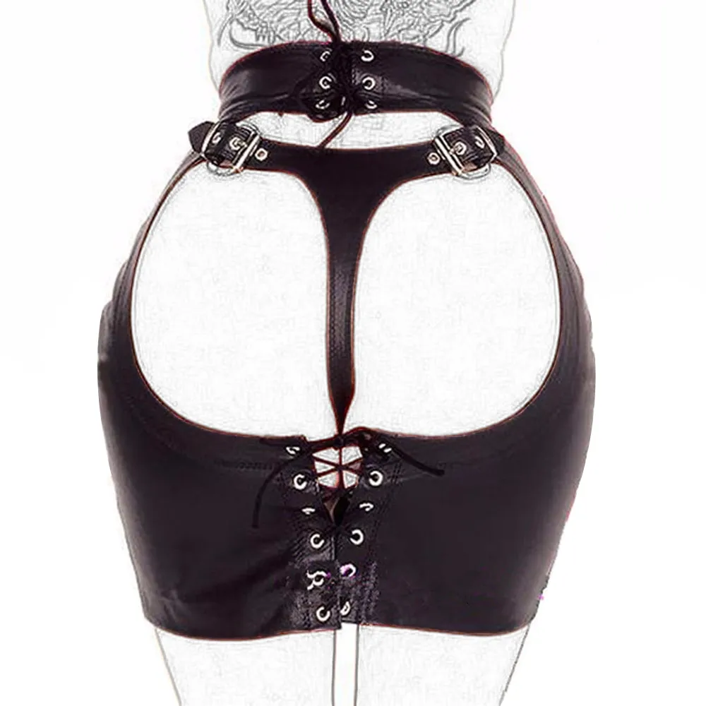 DOMI Black PU Erotic Fetish Dress Mini Adult Game Porn Skirt Sex bondage Women Sex Toy T191202