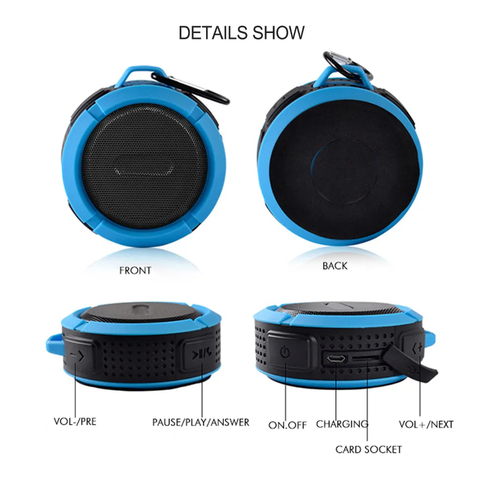 C6 Mini Protable Wireless Bluetooth Speaker Waterproof Shower Speakers Indoor Outdoor Wirh Long Battery Lift and Mic TF Card3923544