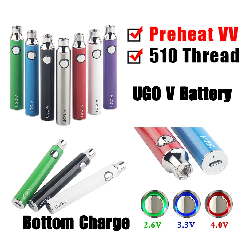 オリジナルUGO V予熱VV 650 900 MAH EVOD EGO 510バッテリーUSB電圧可変調整可能な蒸気芽プリヒートカートリッジ電池