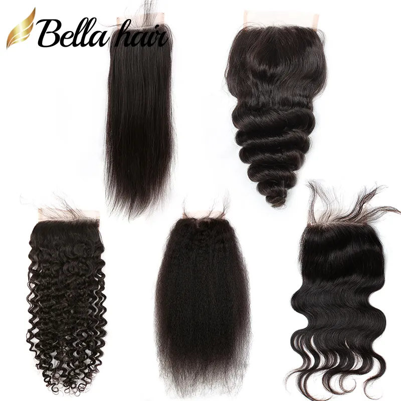 Clearance 4x4 Unprocessed Human Hair Lace Closure with Baby Hair Brazilian Pre Plucked Natural Black Straight Body Wave Wavy Peruvian Malaysian Indian Bella Hair