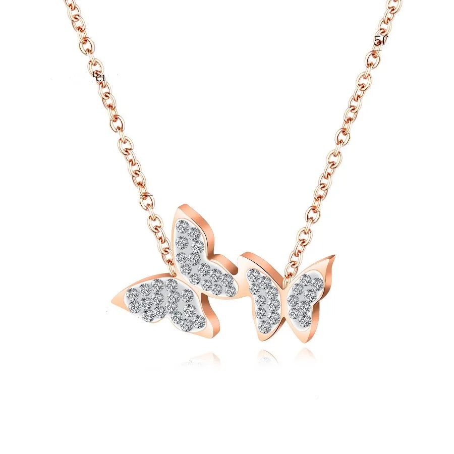 Mode Frauen Schmetterling Chokers Halskette Gold Farbe Ketten Schmuck Voll Kristall Strass Design Anhänger Halsketten Geschenke für Womens