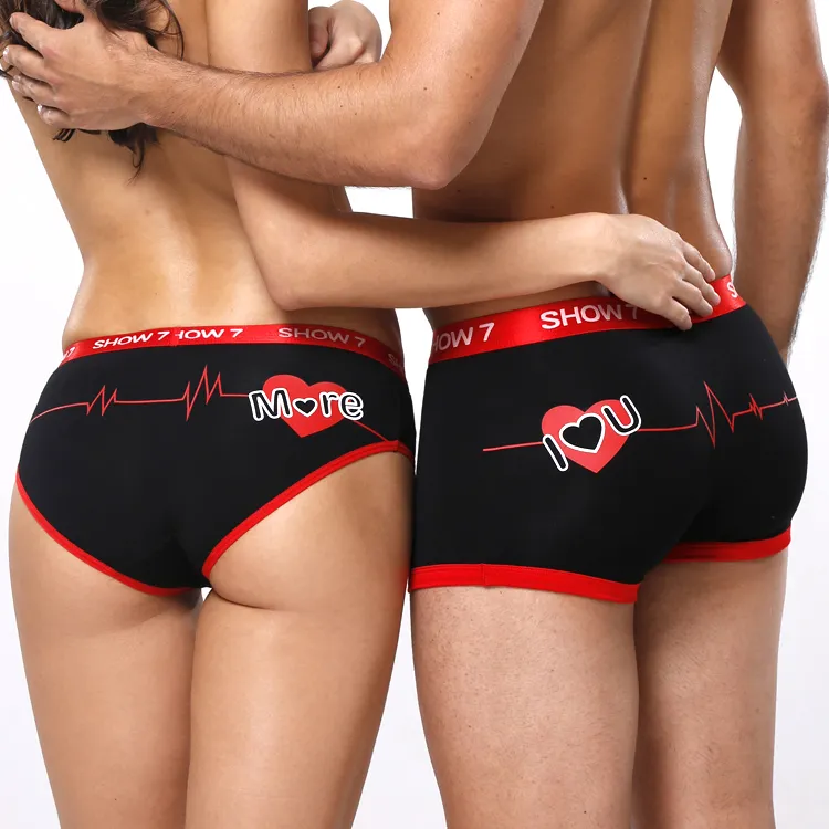 New High Quality Couples bamboo fiber Underwear Lovers Comfortable  Underpants Tamptation Sexy Panties Men Women Boxers Heart-shaped Print