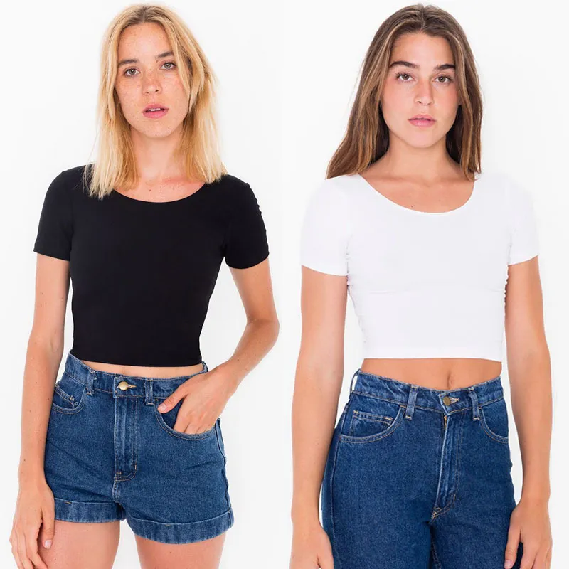 Frauen O Neck T-Shirts Sexy Crop Top Kurzarm Tops Damen Basic T-Shirt Lässige Sommermode Slim Fit Korsett