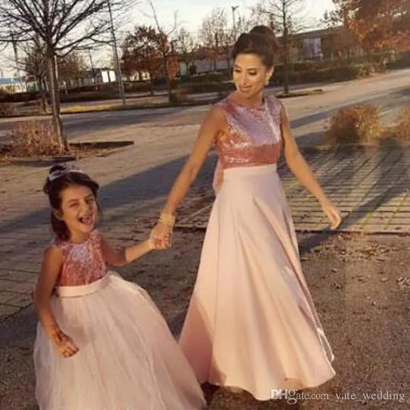 Fashion Flower Girls Dresses For Wedding Zipper Back Bow Sequined First Holy Communion Dresses Tulle Floor Length Little Girls Pageant Dress