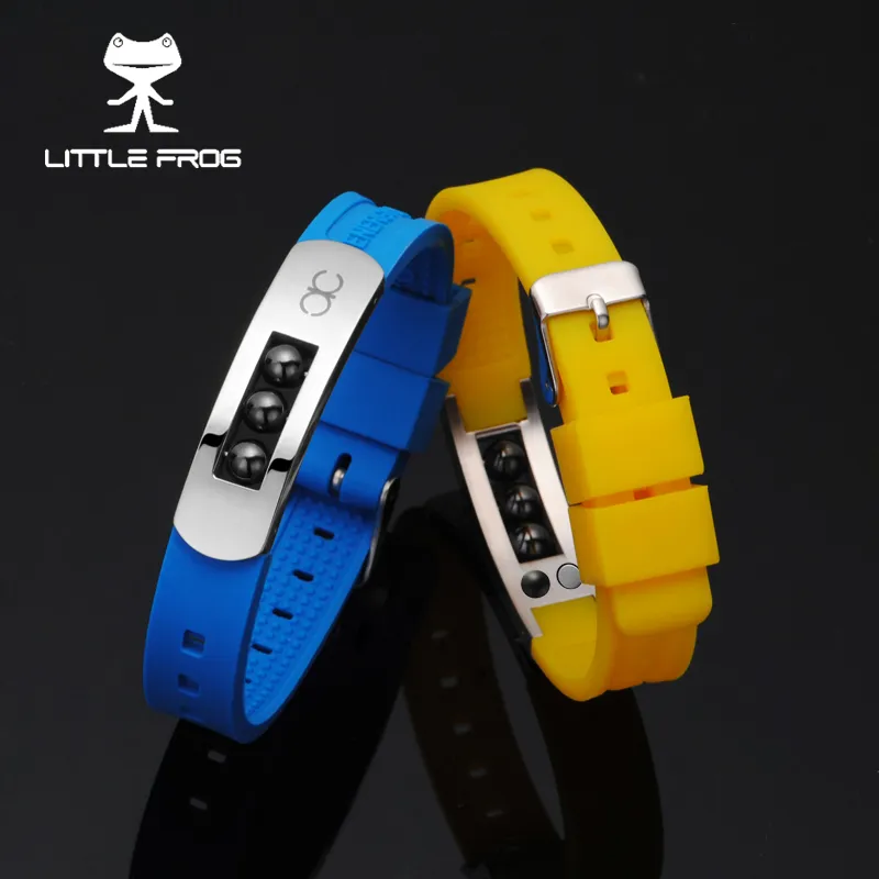 LITTLE FROG Personality Men Bracelet Energy Stainless Steel & Silicone Bracelets Magnetic Hematite Bead Jewelry 20005