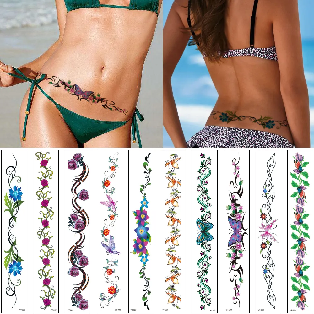 42x6cm YT Waist Temporary Tattoo Sticker Flower Butterfly for Woman Chest Arm Bracelet Stocking Chain Body Art Design Colorful Beauty Tattoo 42x6cm YT Waist Temporary Tattoo Sticker Flower Butterfly for Woman Chest Arm Bracelet Stocking Chain Body Art Design Colorful Beauty Tattoo