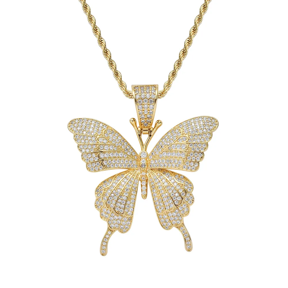 18K Gold White Butterfly Butterfly Chain Pendant With Full CZ
