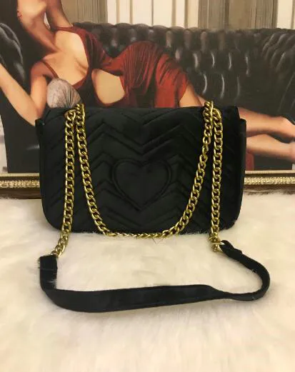 Designer Mode Vrouwen Schoudertassen Klassieke Gouden Ketting 26cm Fluwelen Zak Hart Stijl Tassen Handtas Tote Messenger Handtassen