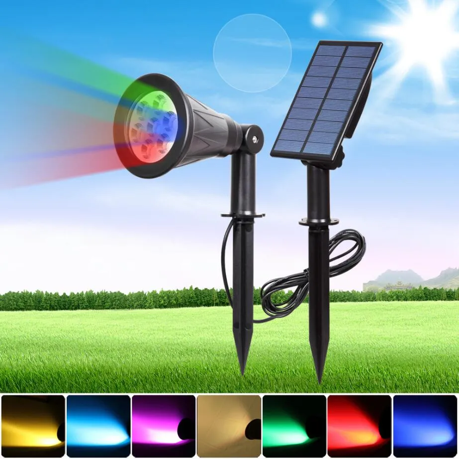 Światło słoneczne Outdoors Spotlight Lawn Light Light 7 LED Regulowany 7 Kolor Wodoodporna Lampa Światowa Słoneczne Światła do Ogrodów Dekoracji