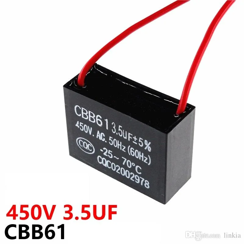 Wholesale CBB61 450VAC 3.5UF Starting Capacitor With 10CM Line