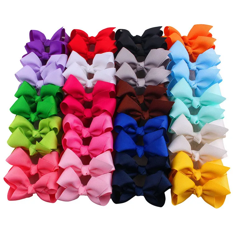 Söt 20 färger Koreansk 3 tum Grosgrain Ribbon Hairbows Baby Tjej Tillbehör med Clip Boutique Hårbågar 40st / Lot