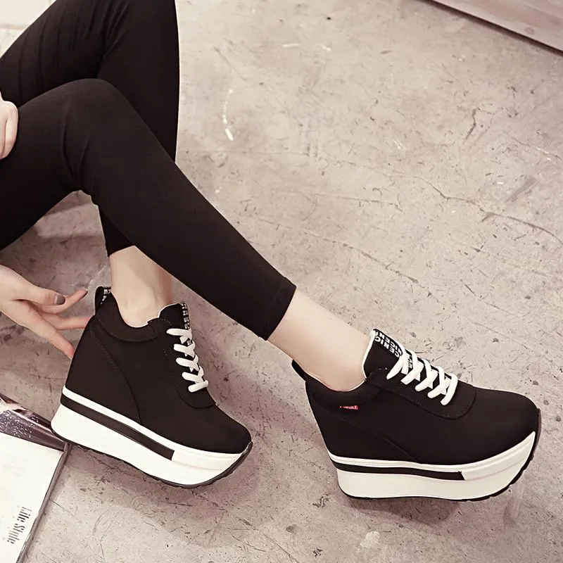 Hot Sale-Dames Sneakers Mode Ademend Lace-up Wiggen Sneakers Platform Schoenen Canvas Vrouw