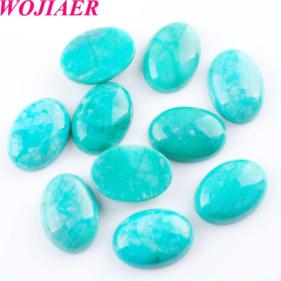 Wojiaer Natural Amazonite Gemstone Beads Oval Cabochon Cab Inget borrhål 18x25x7mm halsbandsmycken tillverkar tillbehör U8078