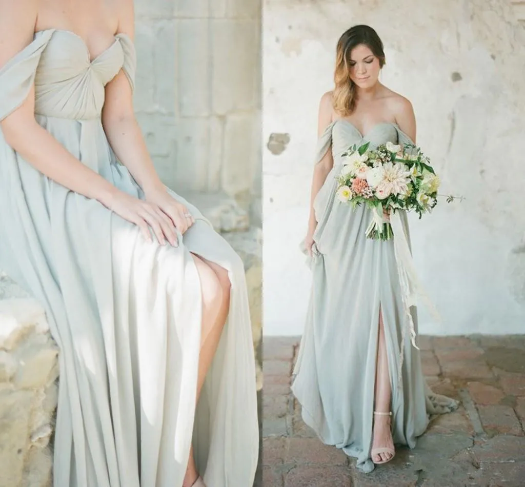 Off Shoulder Sage Green Dusty Blue Dress Bridesmaid 2020 With