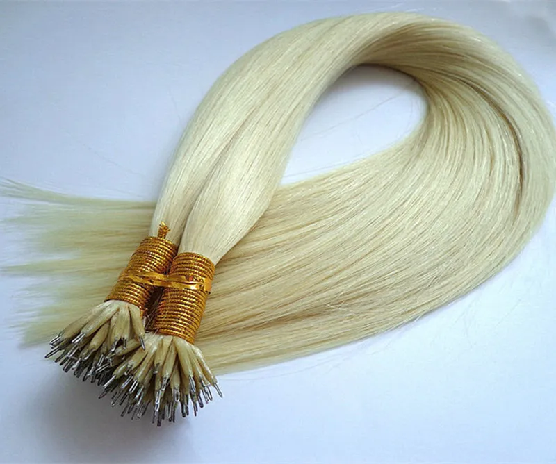 Human Remy Nano Ring Links Hair extensions 200g 1g s 16" 18" 20" 22'' Blonde Keratin Straight European Micro Beads Hair 200st, fre