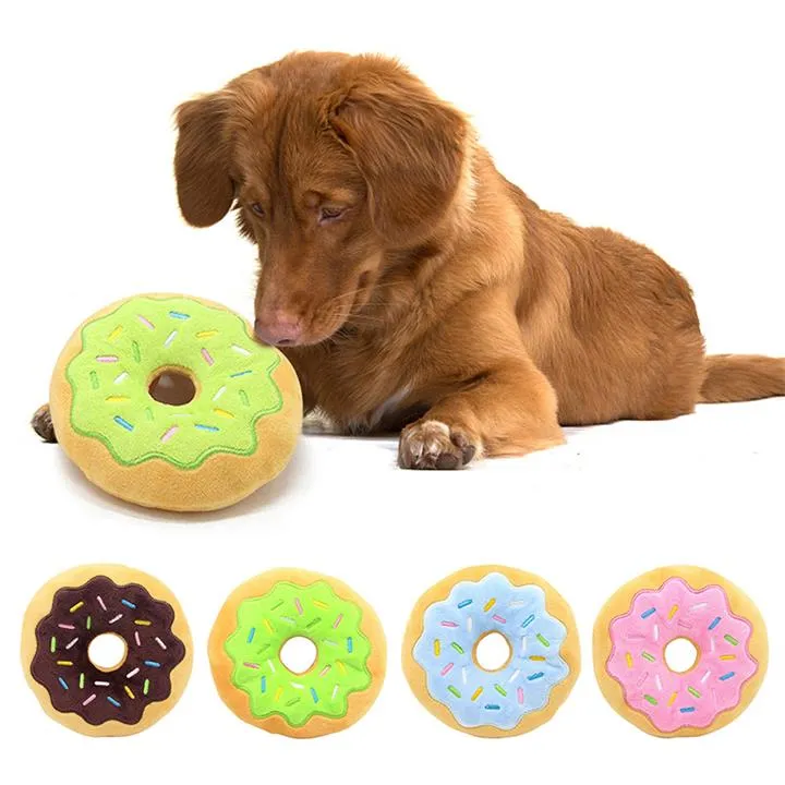 Pet Chew Plush Donut Play Zabawki Urocza Pet Dog Puppy Cat Tugging Chew Squeaker Quack Sound Toy Chew Donut Graj Zabawki