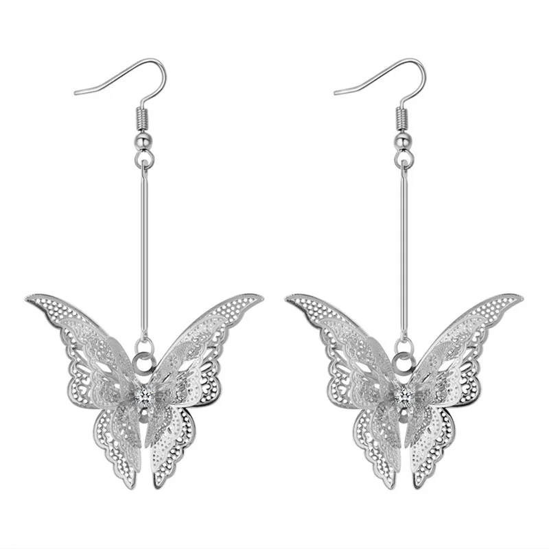 Diamond butterfly earrings silver earrings women earrings long Dangle Chandelier ear cuff fashion jewelry gift
