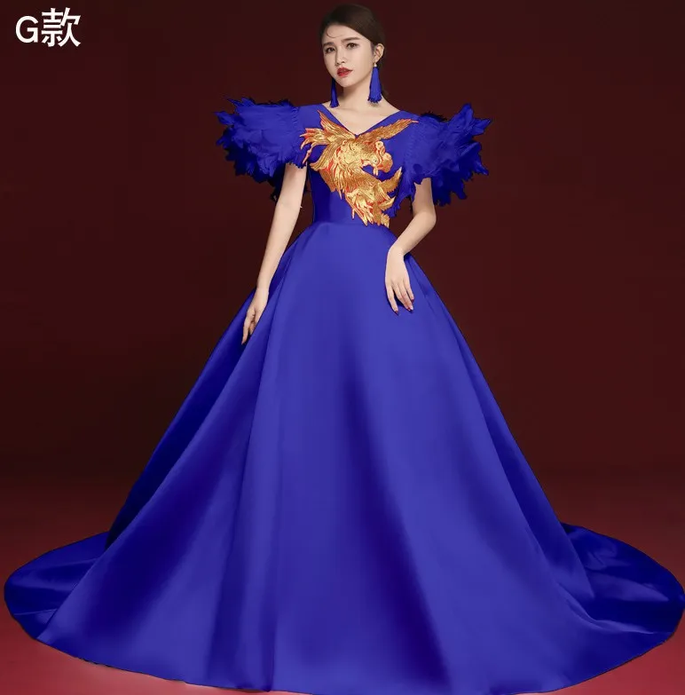Blue Trailing Sexy Party Dresses Modern Cheongsam Slim Qipao