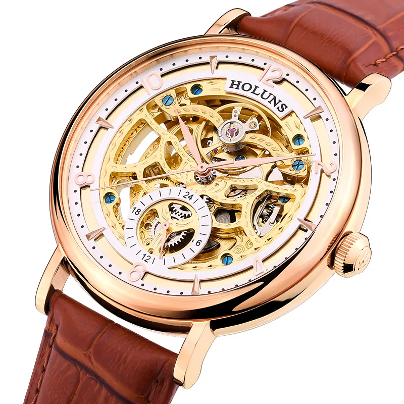 Automatische mechanische mannen horloge roestvrij staal Saffier lederen horloges mannen holuns Speciale luxe bigest wijzerplaat skeleton montre 250A