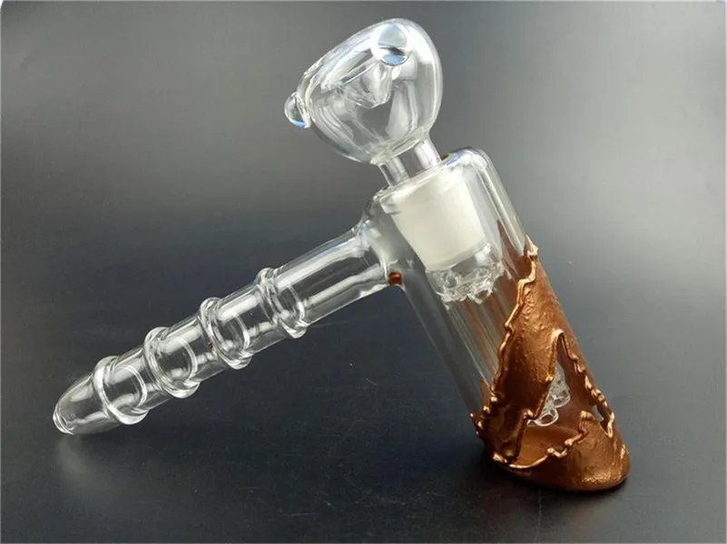 Mini Glass Hammer Bongs hookahs 6 Arm 7Inch Percolator Golden Smoking pipe bubbler Water Pipes Bowl
