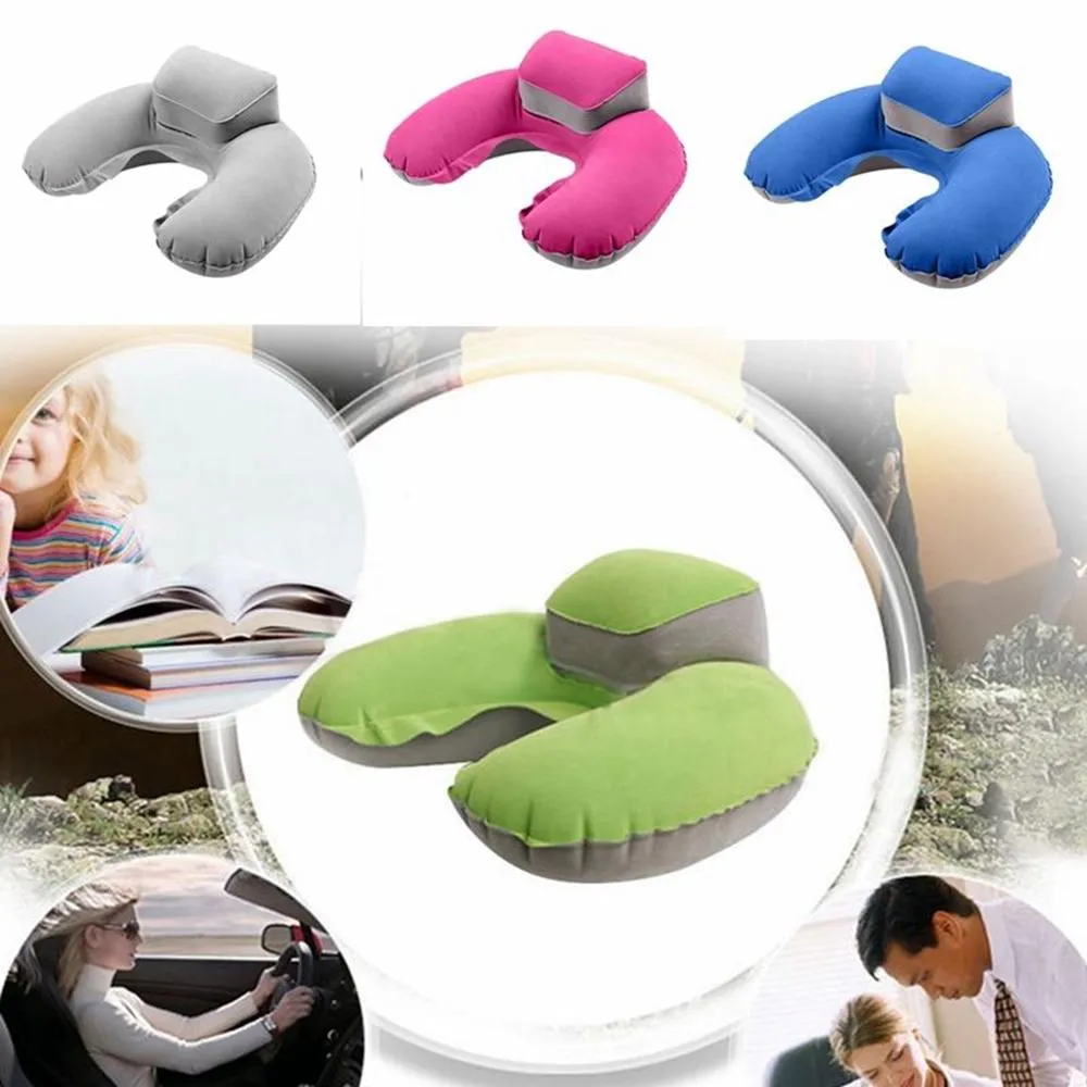 Inflável U-Shape Neck Pillow Air almofada macia Descanso para Cabeça Compact vôo plano de Viagem 4 cores AAA198