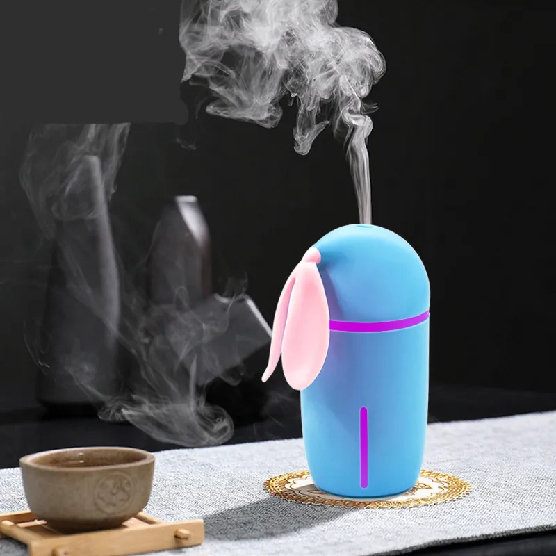 Cute Rabbit Humidifier Mini Ultrasonic Humidifiers Led Night Light Aroma Essential Oil Diffuser USB Fogger Car Air freshener