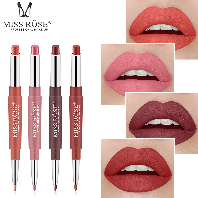 Miss Rose 2 in 1 Lipstick Lipliner Pencil Matte Lip Pen High Pigment Multifunctional Lip Makeup