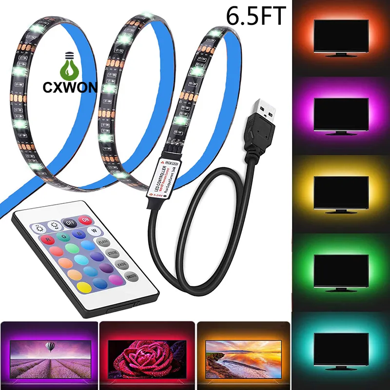 Waterdicht 5V LED -strips Licht 0,5 m 100 cm 2m 30leds Flexibel 5050 RGB TV -achtergrondverlichting USB -kabel en mini -controller