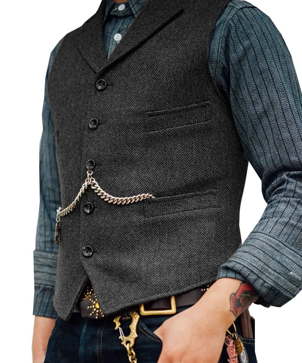 Neue rustikale Bräutigam -Westen braune Männer Weste 2020 Herren Wedding Taistcoat Casual Anzug Weste Bräutigam Gilet Wolle Fischgramm Männlich Social Formal 301J