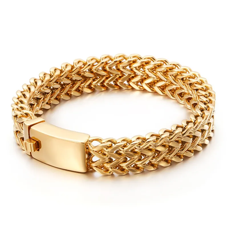 12 mm 18 mm Heavy Punk Hombres Mujeres Biker Chain Bracelet 316L Acero inoxidable Oro 2 filas Figaro Mesh Chain Bracelets Bangle Handsome Men's Boy Jewelry