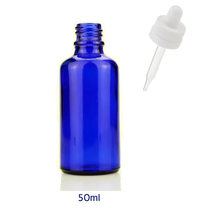 Libera la nave da 50 ml Bottiglie di eliquido blu con tappo a prova di bambino Flacone contagocce per cosmetici in vetro Disponibile