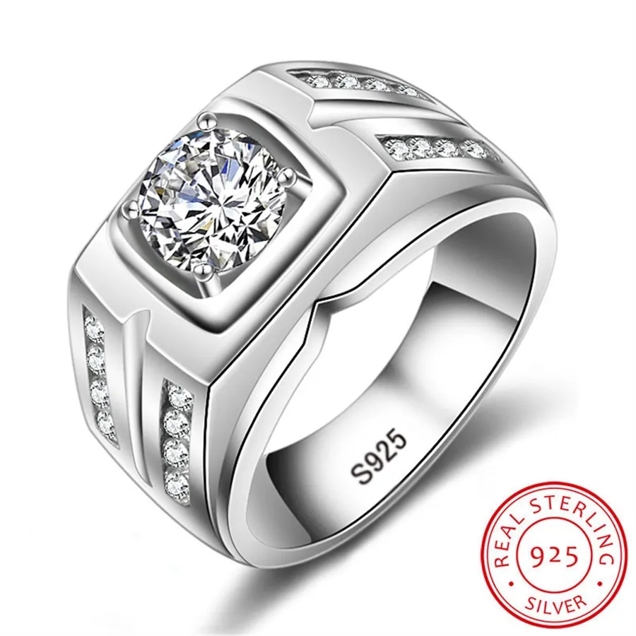 Cubic Zirconia Mens Silver Band Ring 925 Sterling Silver Cubic