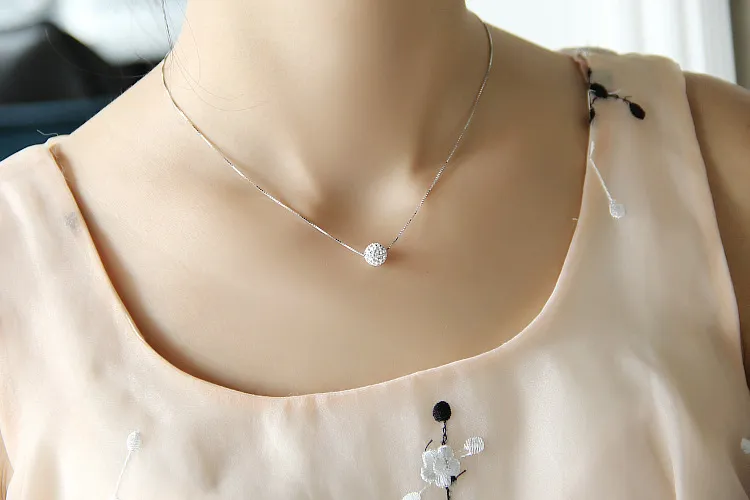 ★PEARLY MORE★ Daily Ball Pendant Necklace 925 Sterling Silver Crystal Diamond Ball Pendant Choker