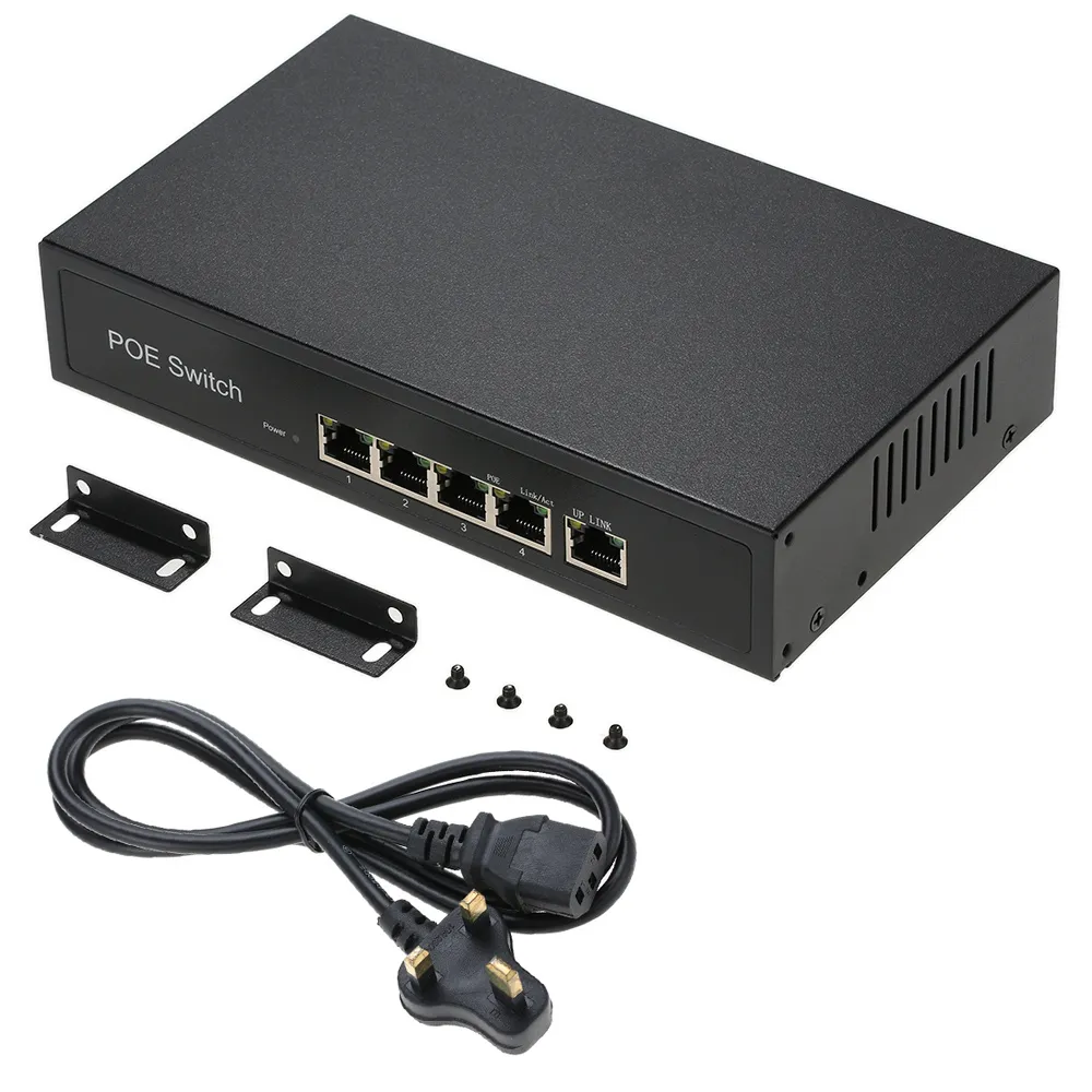 1 + 4 portar 10 / 100mbps Poe Switch Injector Power över Ethernet IEEE 802.3af för kameror AP VoIP Inbyggd strömförsörjning
