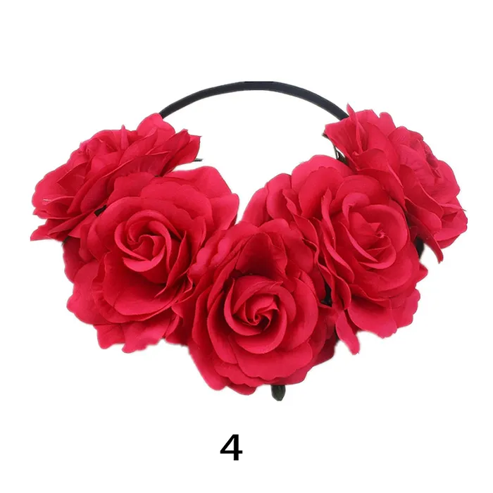 10 stücke MOQ Bunte Rose Blume Stirnbänder Hochzeit Stirnband Haargirlande Zubehör Floral Crown Hairband mit Gummiband