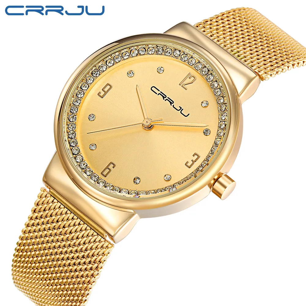 Nouvelle marque 2017 Crrju Relogio Feminino Horloge Femmes Regardez des montres en acier inoxydable Fashion Mode Montre occasionnel Quartz Montre-Bracelet