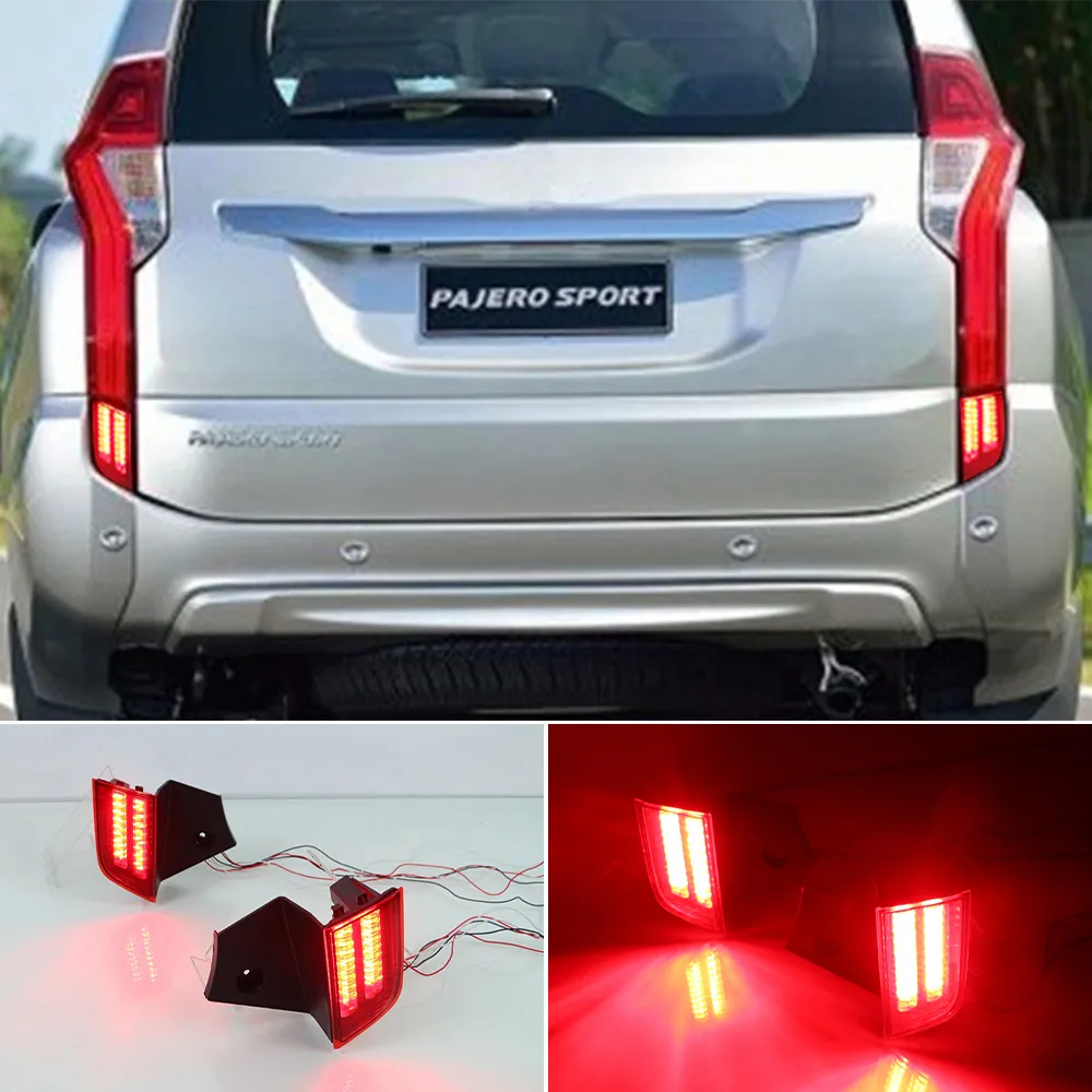 2PCSReflector for Mitsubishi Montero Pajero Sport 2016 2023 LED Rear Fog Lamp Bumper Light Brake Light Assembly Red