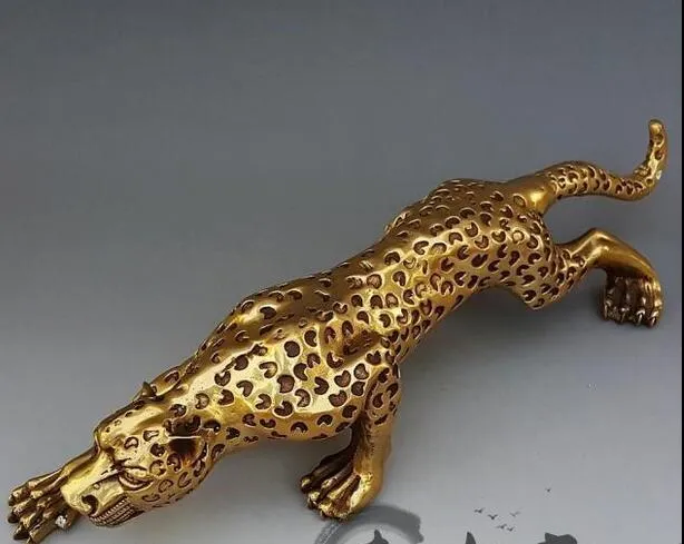 Antique pure copper leopard decoration large money leopard cheetah Feng Shui bronze home decoration gift antique collectibles