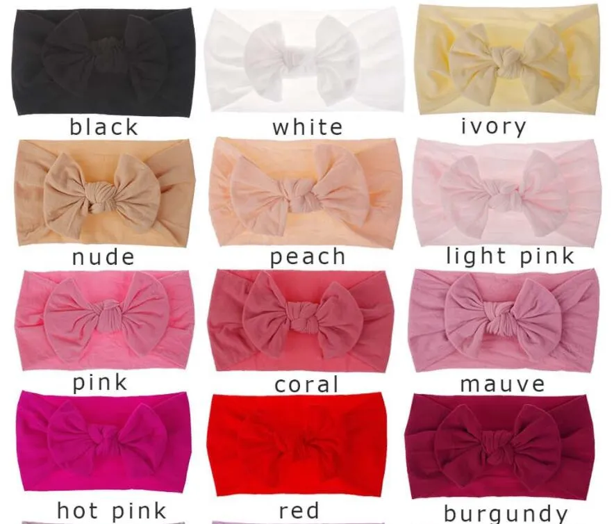 0-7 år Baby Bows Nylon Headbands Toddler Girls Soft Elastic Nylon Head Bands Candy Colors Knot Bow Turban Head Wraps Hair Bands