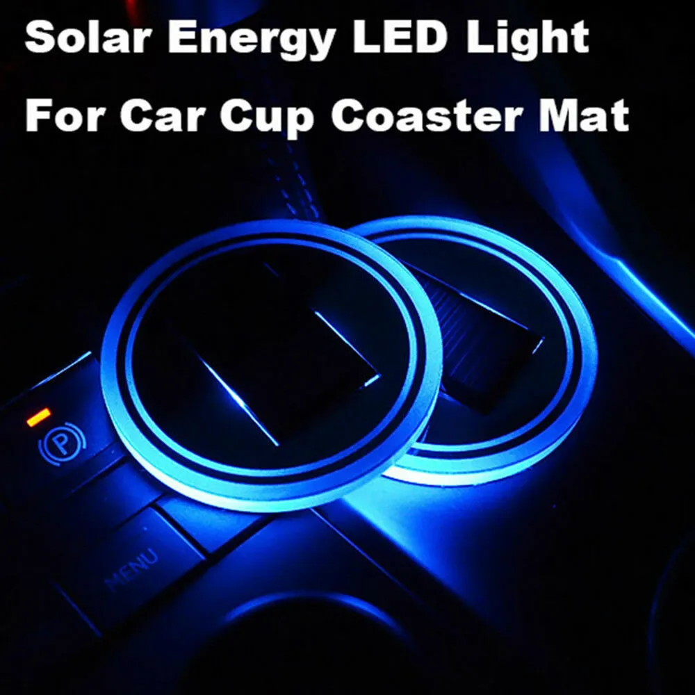 LEDソーラーカーカップマットホルダーパッドコースターライトアクセサリーインテリアデコレーション雰囲気BMWジープベンツVW Audi Ford Chevrolet