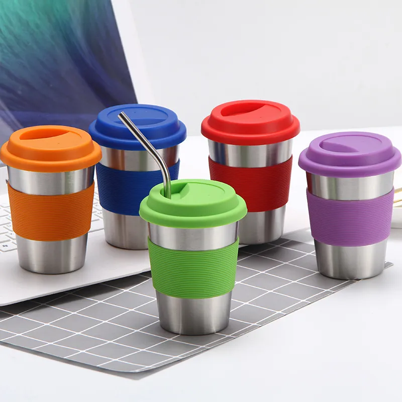 12oz 304 roestvrij staal Koffie Bekers Anti-Branders Siliconen Cover Thermos Cups Tumblers Geïsoleerde Vacuüm Koffiekopjes met Deksel DBC BH3737