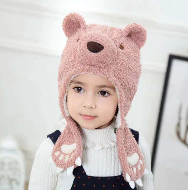 Baby Beanies Children Cartoon Bear Plush Hats Boys Girls Babies Kids Earmuffs Caps Headwear Kid Winter Warm Hats A201